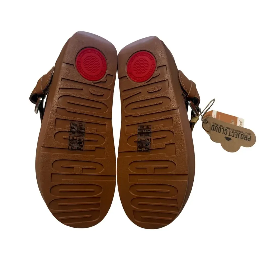 Project Cloud Women Arlee Buckle Sandals in Tan Leather, Size 6